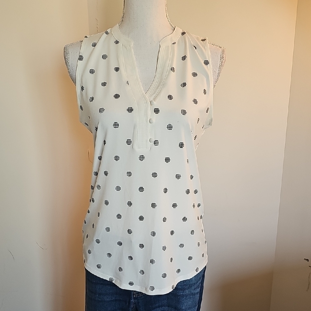 WHBM Elegant Ivory Polka Dot Blouse